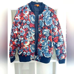 Floral Bomber Jacket - Red and Blue